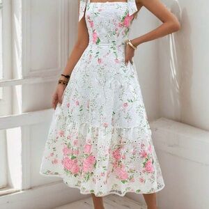 Floral Pink and White Kids Dress